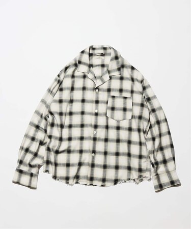 レーヨン アンカット フリンジ チェックシャツ