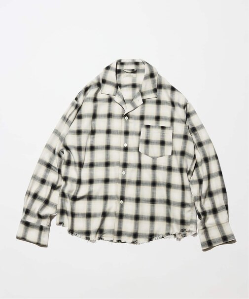 レーヨン アンカット フリンジ チェックシャツ