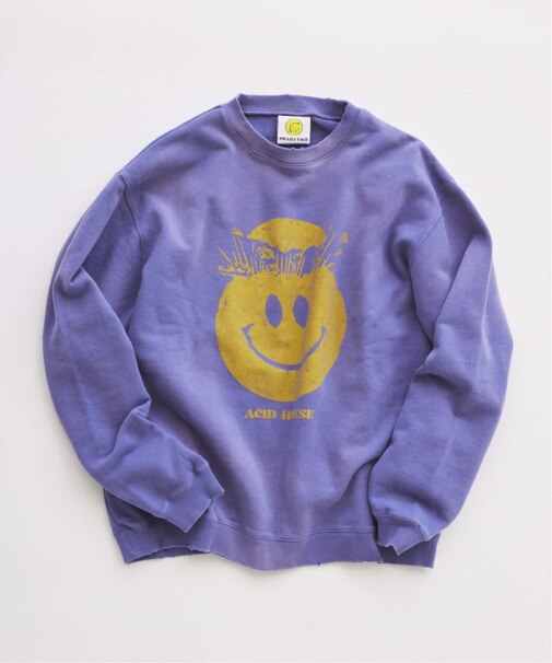 スマイリーフェイス 別注フェードプリント スウェット