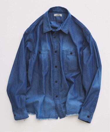 シャンブレー アンカット フリンジ シャツ