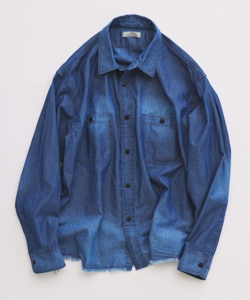 シャンブレー アンカット フリンジ シャツ