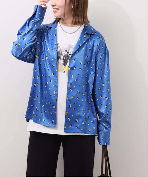 小花プリントオープンカラーシャツ