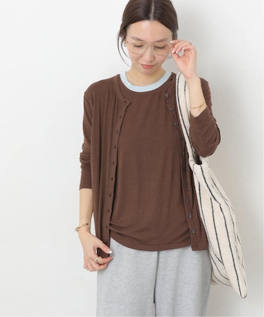 リネンミックスクルーネックカーディガン