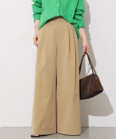 コットンナイロンタックワイドロングパンツ