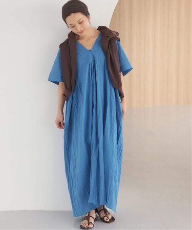 《追加 / 新色》コットンボイルクリンクルタックカフタンワンピース