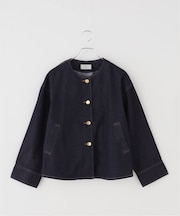 ノーカラーAラインデニムジャケット