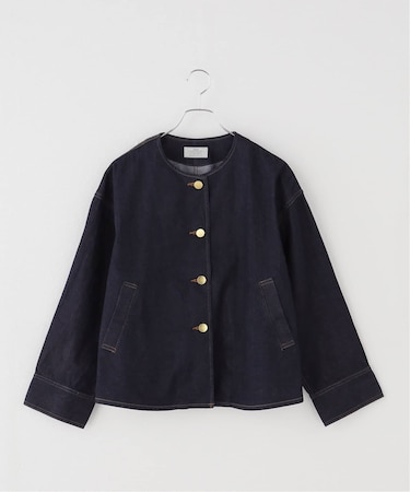 ノーカラーAラインデニムジャケット