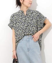 フラワープリントフレンチスリーブブラウス