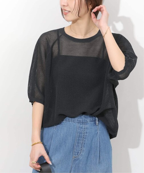 リネンミックスメッシュハーフスリーブプルオーバー