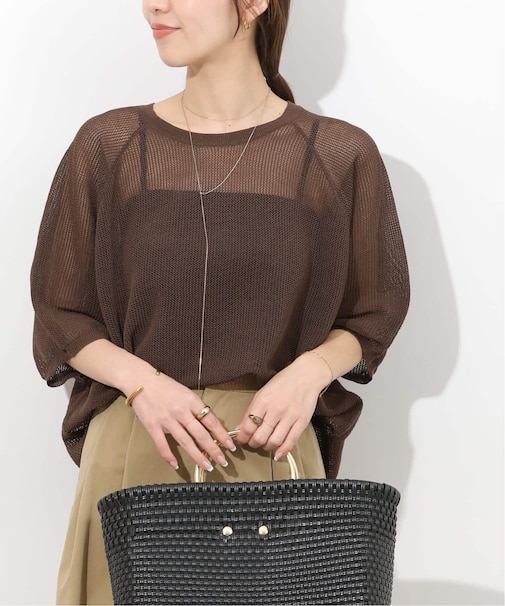 リネンミックスメッシュハーフスリーブプルオーバー