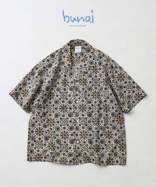 bunai ブナイ 別注 アジュラク プリント オープンカラー半袖シャツ bunai / ブナイ 別注 アジュラク プリント オープンカラー半袖シャツ