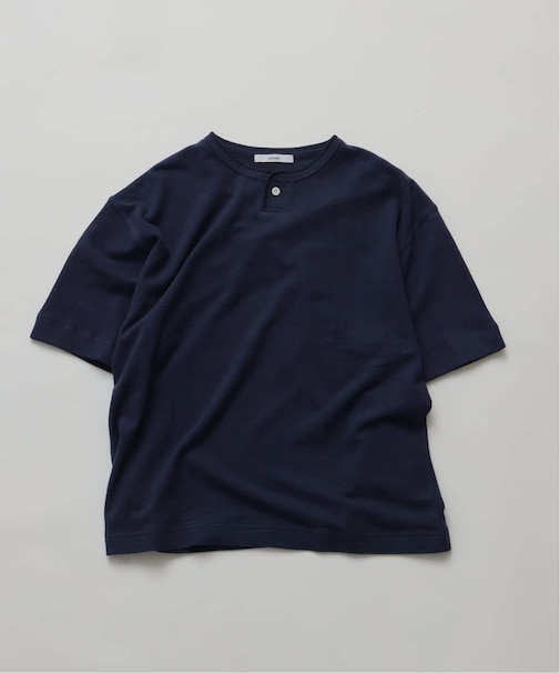 ブロック インレイ 1ボタン ヘンリーネック Tシャツ