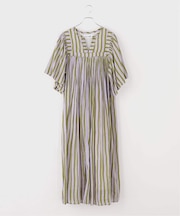 【SARA MALLIKA/サラマリカ】 Cotton Wave Stripe Print Ha：ワンピース