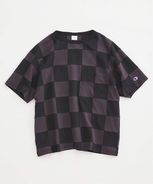 CHAMPION / チャンピオン 別注  パッチワーク チェッカーフラッグ Tシャツ