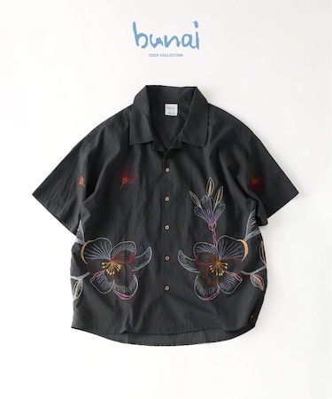 bunai / ブナイ 別注 エンブロイダリー ハーフスリーブシャツ