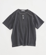製品染め ワッフル調 ピケ ヘンリーネックTシャツ