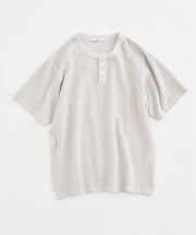 製品染め ワッフル調 ピケ ヘンリーネックTシャツ