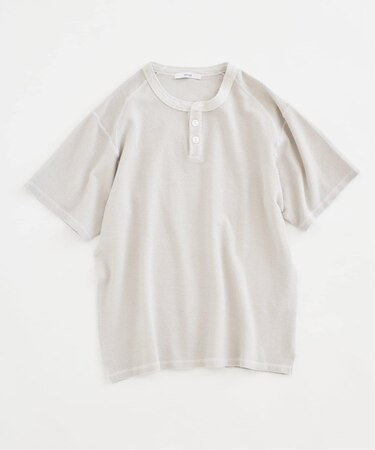 製品染め ワッフル調 ピケ ヘンリーネックTシャツ