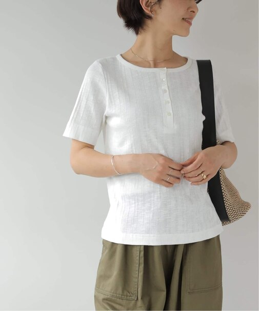 ヘンリーネックランダムリブTシャツ
