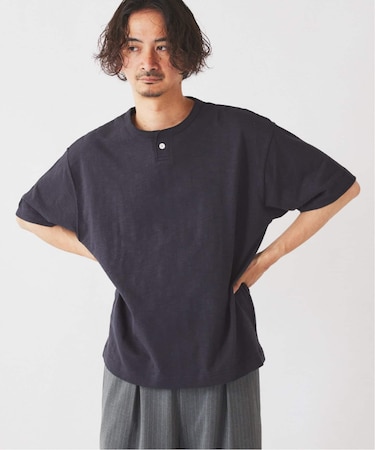 スラブ天竺 1ボタン ヘンリーネック Tシャツ