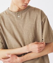 スラブ天竺 1ボタン ヘンリーネック Tシャツ