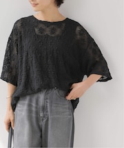 シャーリングメッシュレースプルオーバー