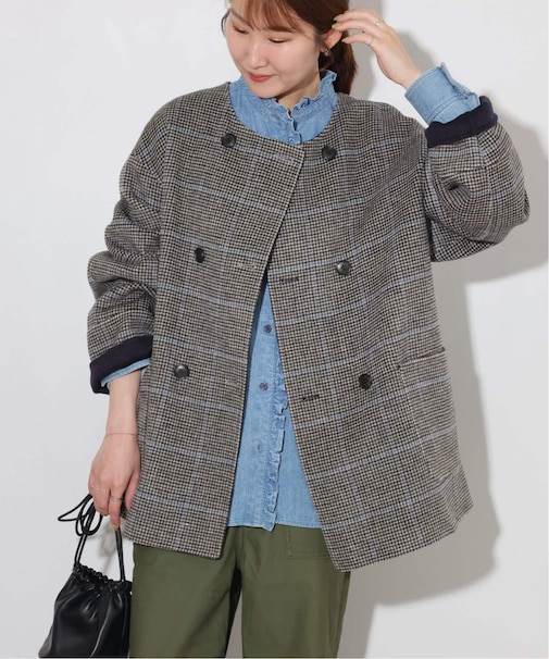 リバーシブルノーカラーショートコート