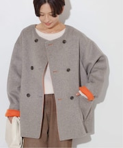 リバーシブルノーカラーショートコート