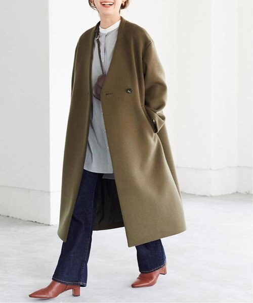 Super100 ダブルモッサVネックノーカラーコート◇｜フォーワンセブン