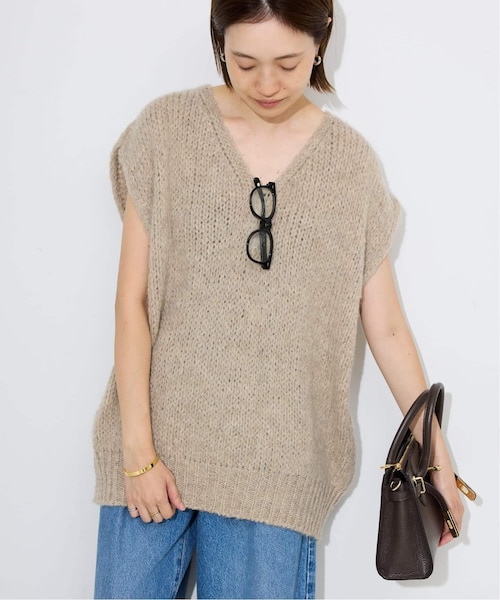 ブラウン Vネック ニットベスト トリコットジーンマルク VNベスト ブラウン Vネック ニットベスト トリコットジーンマルク VNベスト