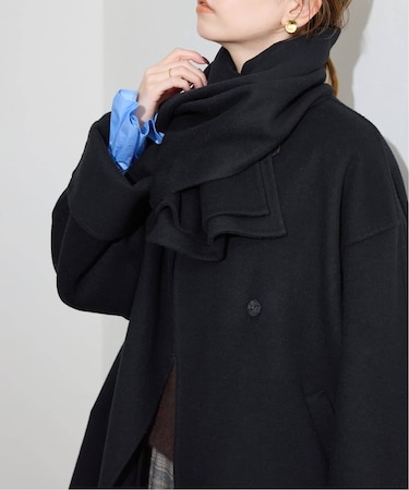 《ストール付き》SUPER140 ダブルフェイスノーカラーコート・ストール
