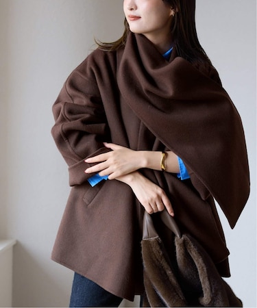 《ストール付き》SUPER140 ダブルフェイスノーカラーコート・ストール