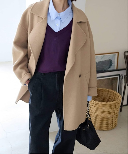 souple wool ダブルフェイスミドルコート