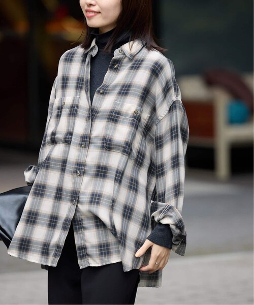 極美品✨スローブイエナ　ビエラチェックルーズシャツ　ブラック　秋物　2024AW 追加》ビエラチェックルーズシャツ｜フォーワンセブン スローブイエナ