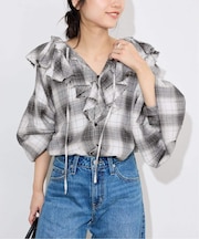crinkle crinkle crinkle SLOBE別注 ネルチェックラッフルブラウス CC-4025