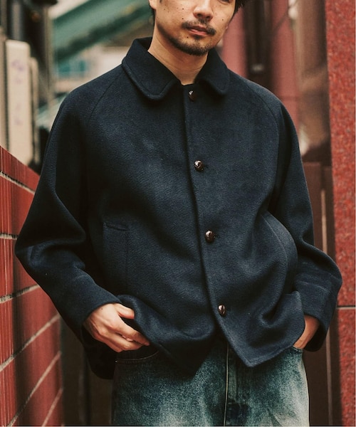 追加》ダブルクロスシャルム ダブルボタンノーカラーショートコート