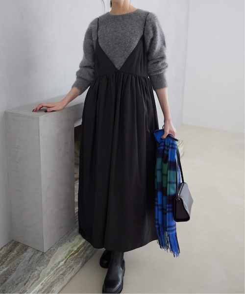 スローブイエナ　 タフタギャザーキャミワンピース　ネイビー　サイズ38 WEB限定/追加4》タフタギャザーキャミワンピース｜フォーワンセブン