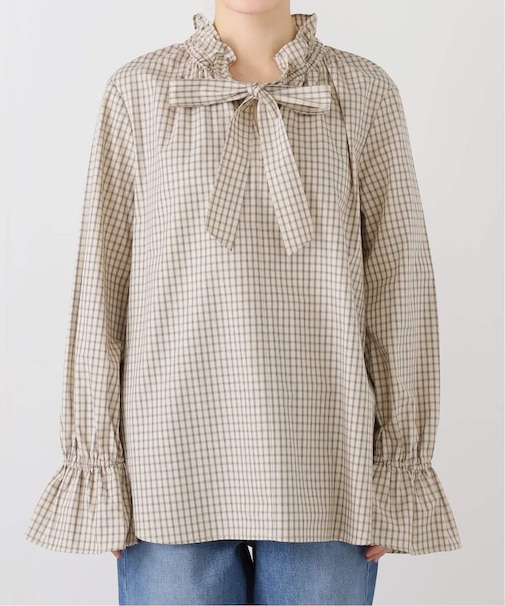 コットンチェックフリルブラウス