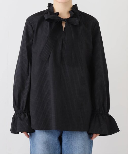 コットンチェックフリルブラウス