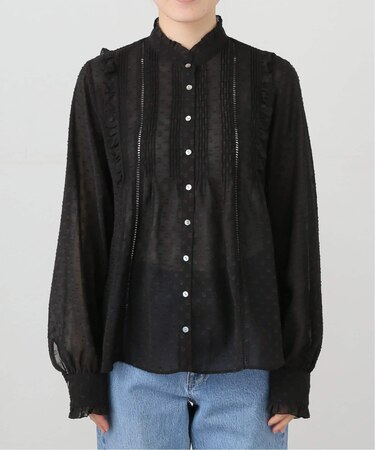 ジャガードピンタックフリルブラウス