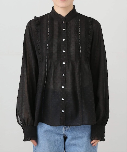 ジャガードピンタックフリルブラウス