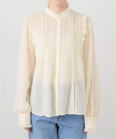 ジャガードピンタックフリルブラウス