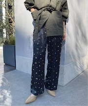 flower刺繍サテンイージーパンツ