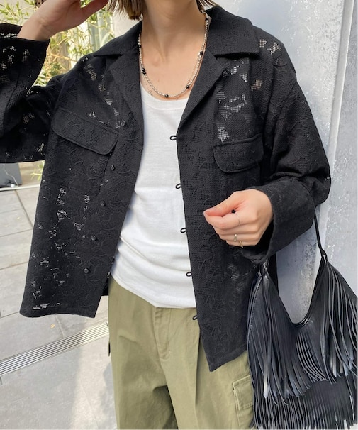 ブロイダーレースオープンカラーシャツ