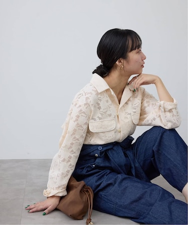 ブロイダーレースオープンカラーシャツ