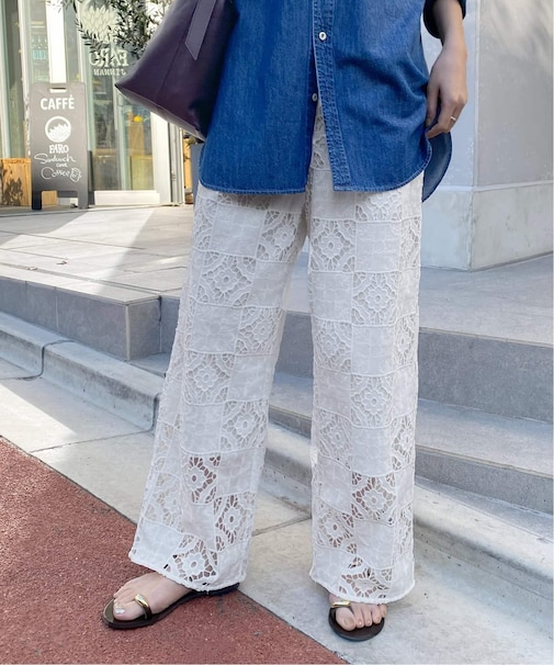 コットンレースイージーパンツ