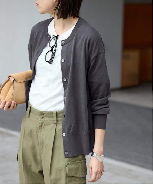 《シリーズあり》コットンキュプラクルーネックカーディガン