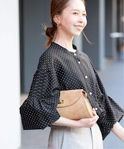 ドットピンタックバルーンスリーブブラウス