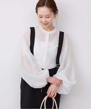 ドットピンタックバルーンスリーブブラウス