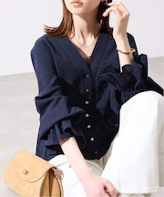 Vネックフレアスリーブブラウス